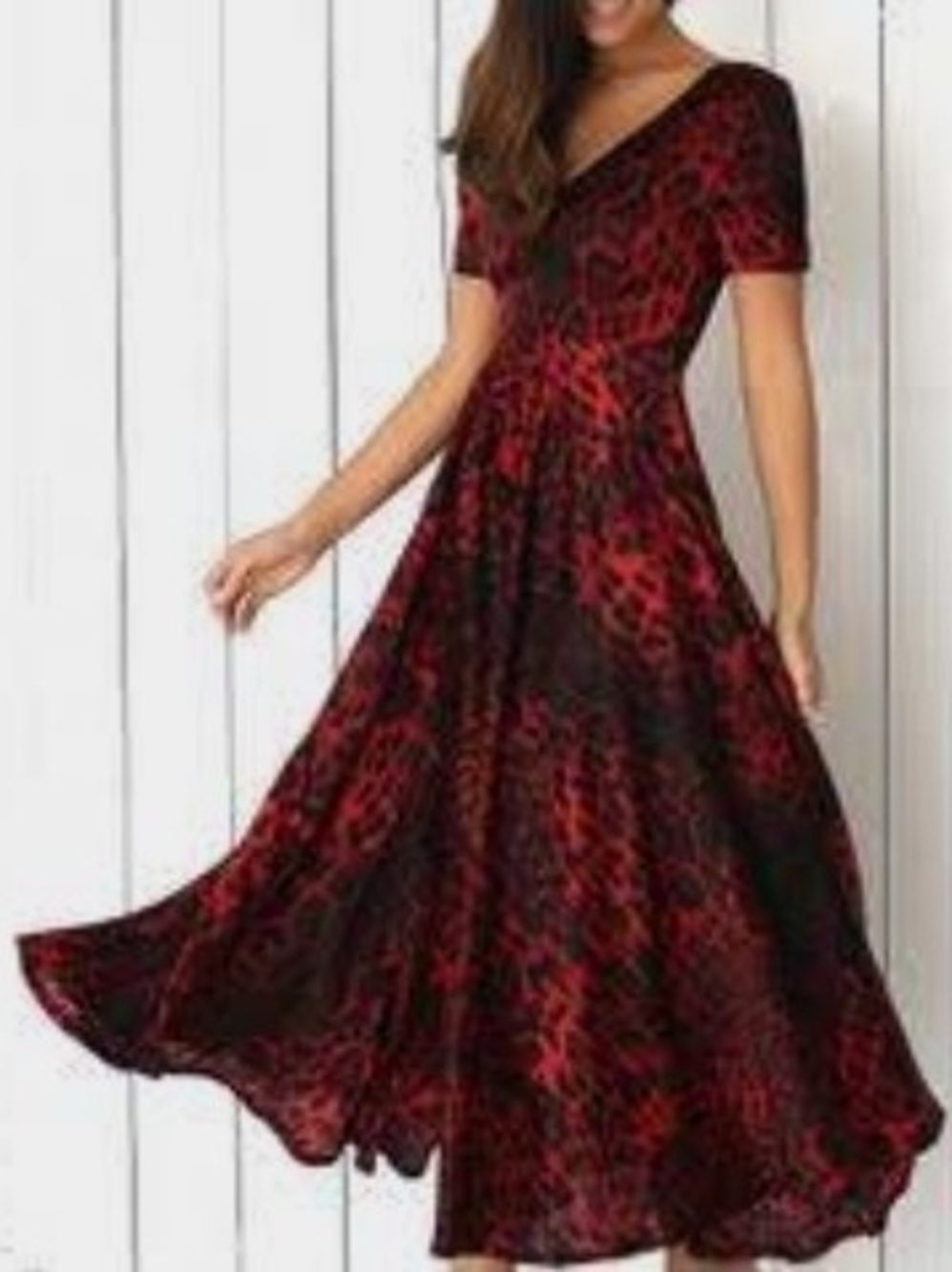 bebe Red and Black V-Neck Maxi Dress